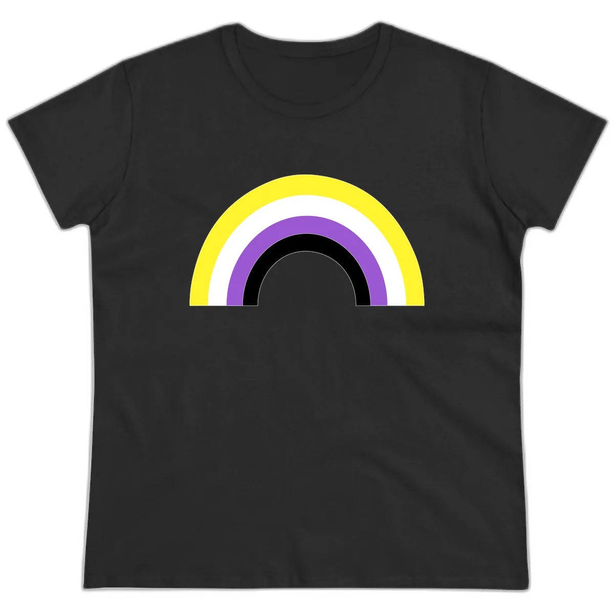 Concentric Rainbow Pride Arc Ladies Tee in Black