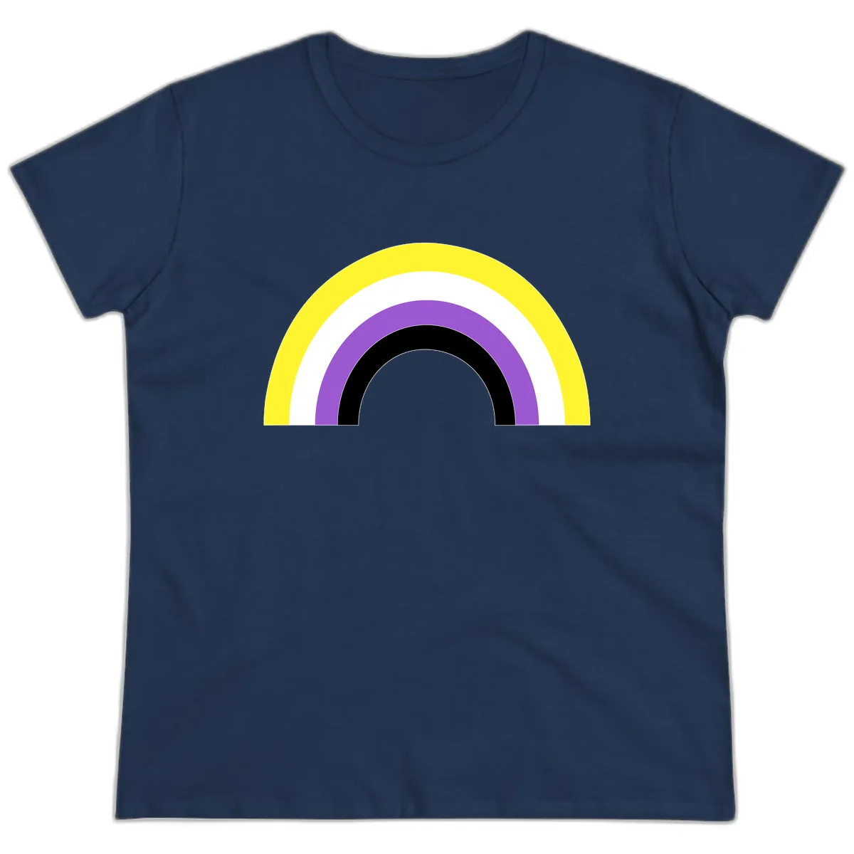 Concentric Rainbow Pride Arc Ladies Tee in Navy