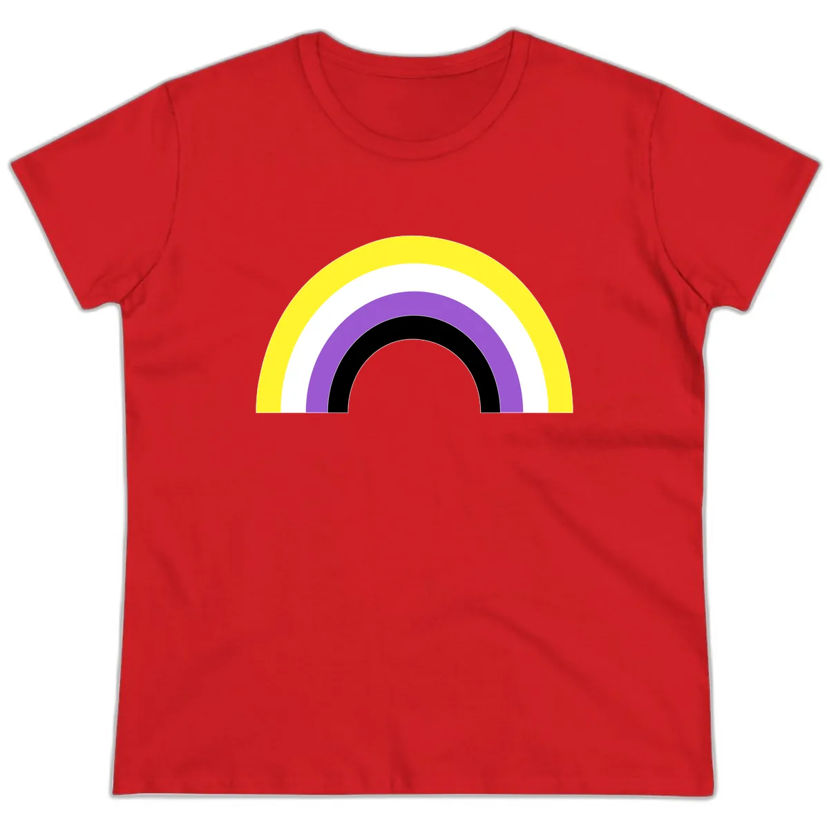Concentric Rainbow Pride Arc Ladies Tee in Red
