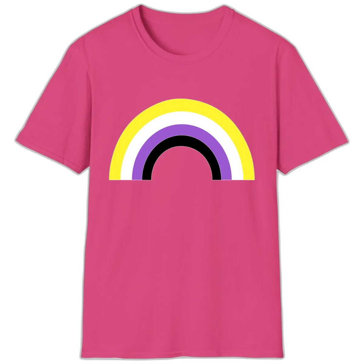 Concentric Rainbow Pride Arc T-Shirt in Heliconia