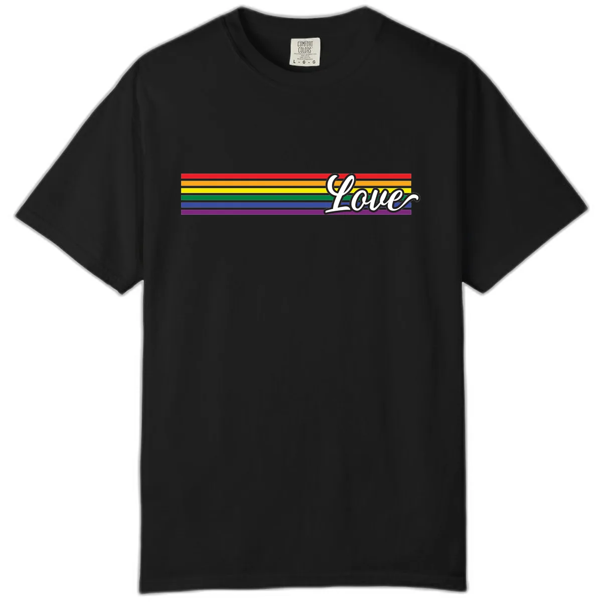 Love Pride Rainbow Stripes Comfort Color in Black