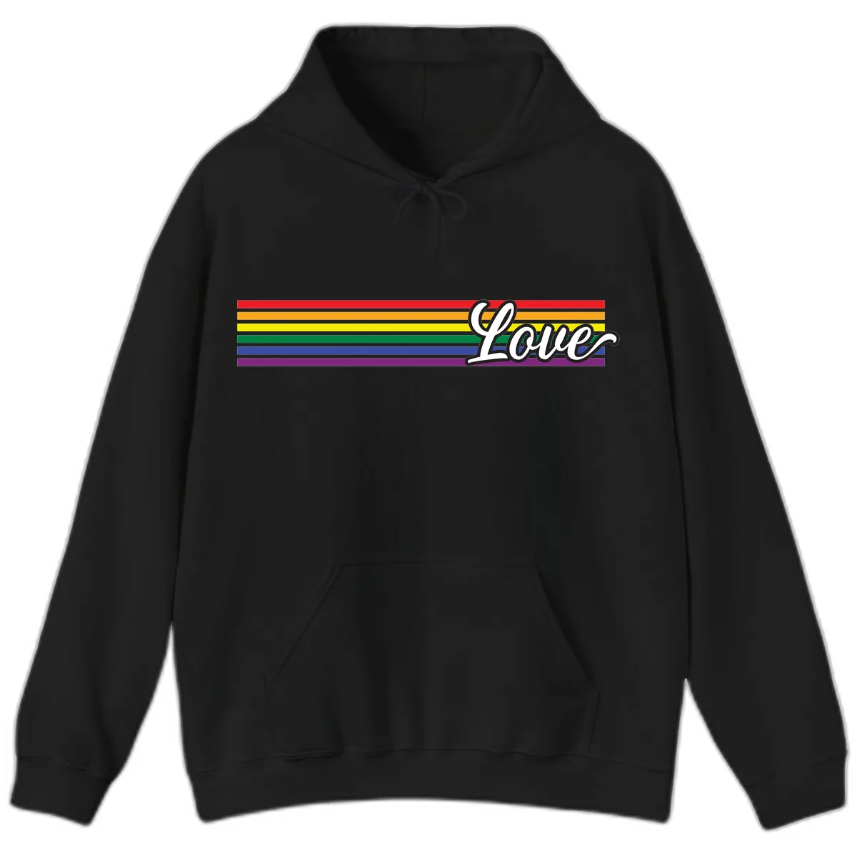 Love Pride Rainbow Stripes Hoodie in Black