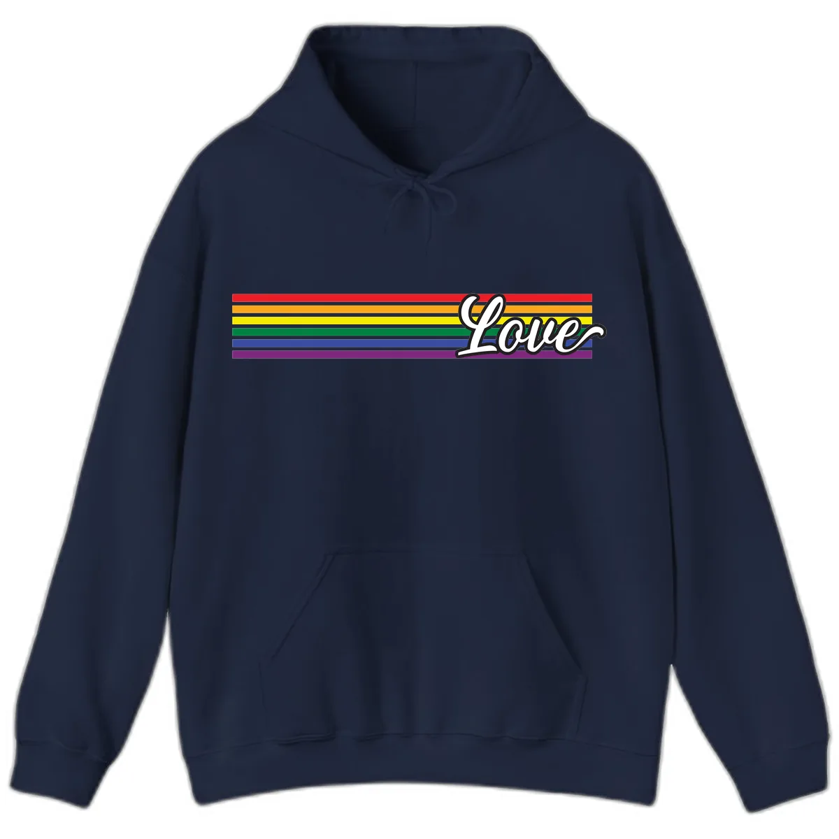 Love Pride Rainbow Stripes Hoodie in Navy