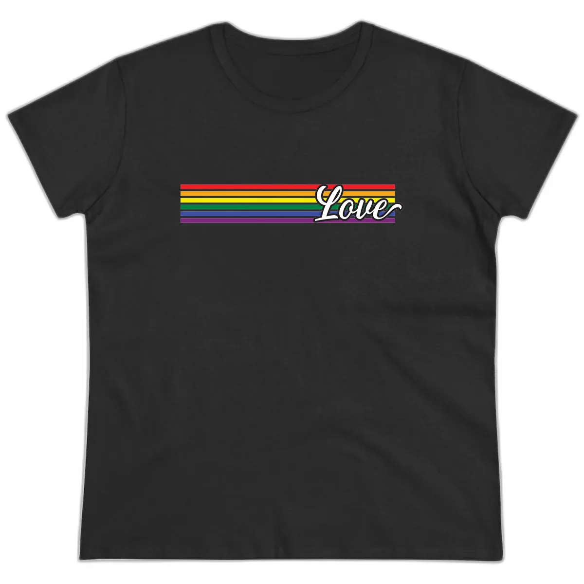 Love Pride Rainbow Stripes Ladies Tee in Black