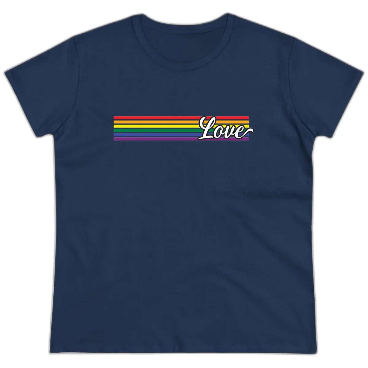 Love Pride Rainbow Stripes Ladies Tee in Navy