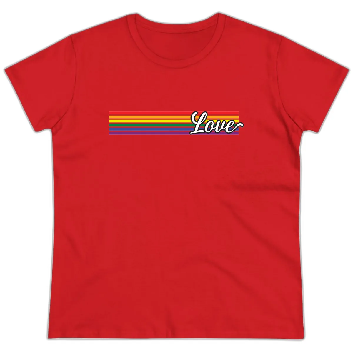Love Pride Rainbow Stripes Ladies Tee in Red