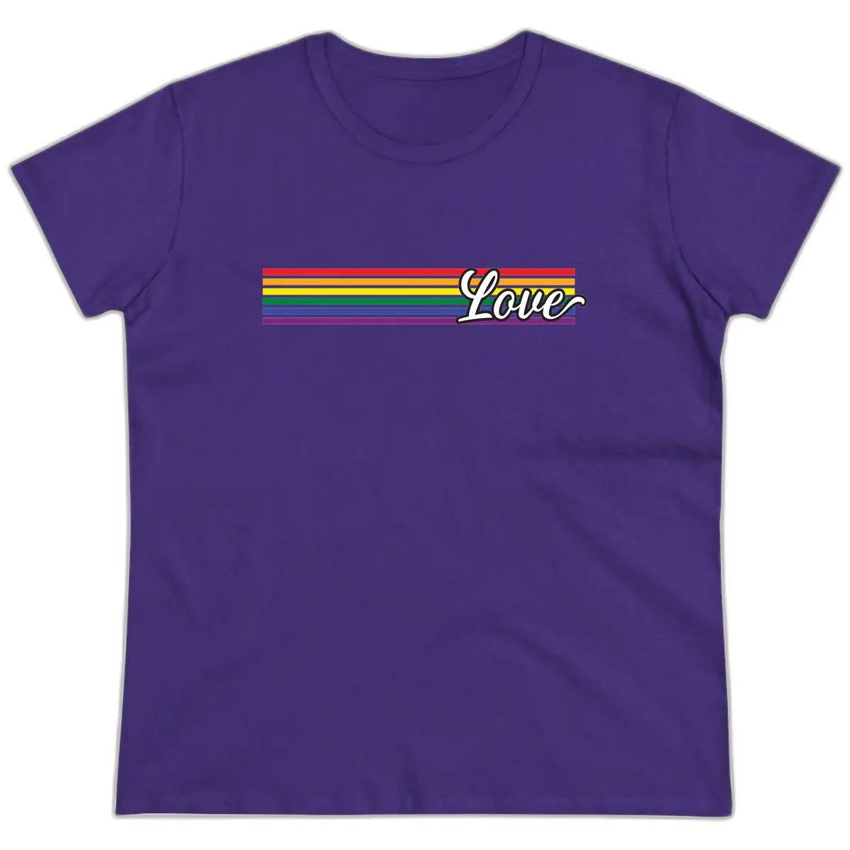 Love Pride Rainbow Stripes Ladies Tee in Purple