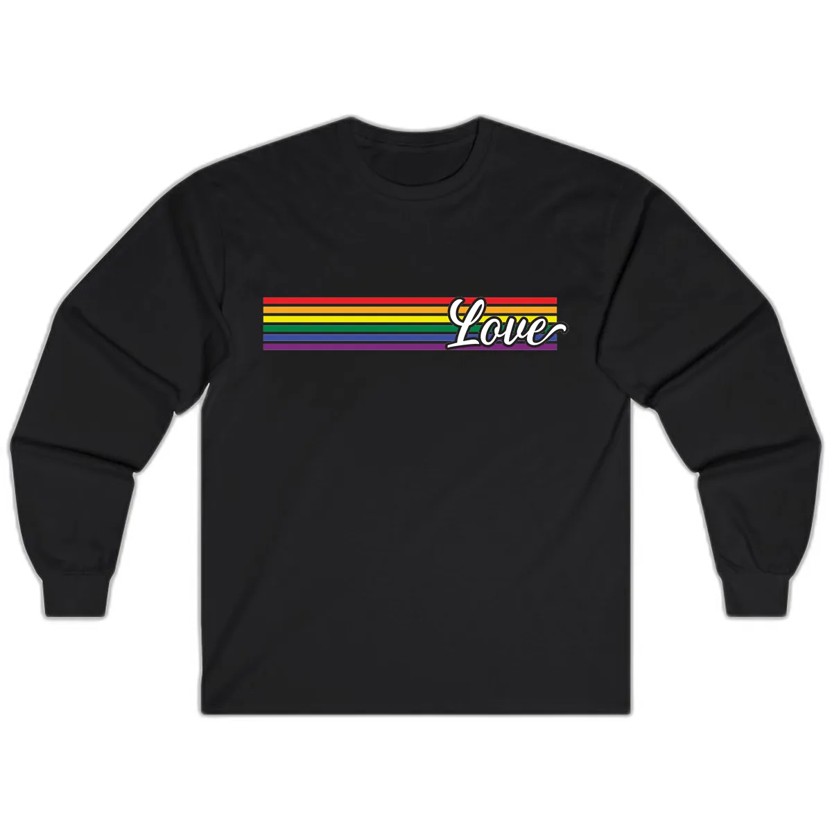 Love Pride Rainbow Stripes Long Sleeve in Black