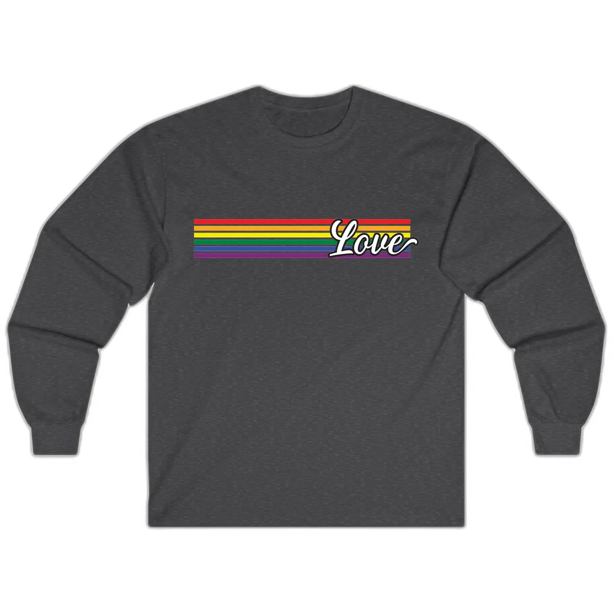 Love Pride Rainbow Stripes Long Sleeve in Dark Heather