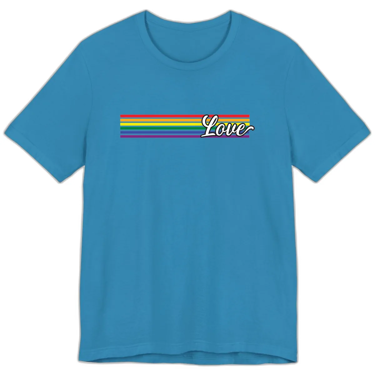 Love Pride Rainbow Stripes Premium T-Shirt in Aqua