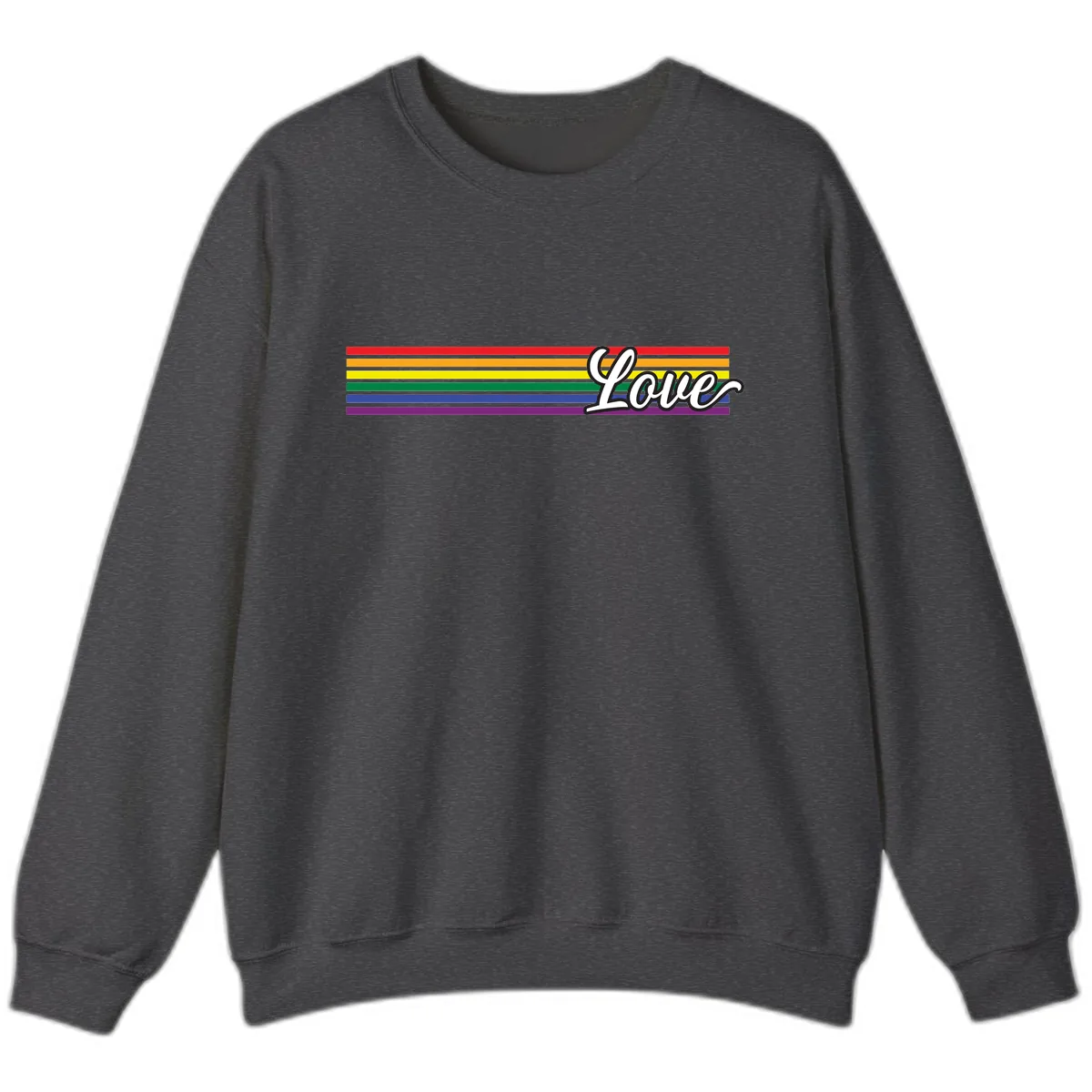 Love Pride Rainbow Stripes Sweatshirt in Dark Heather