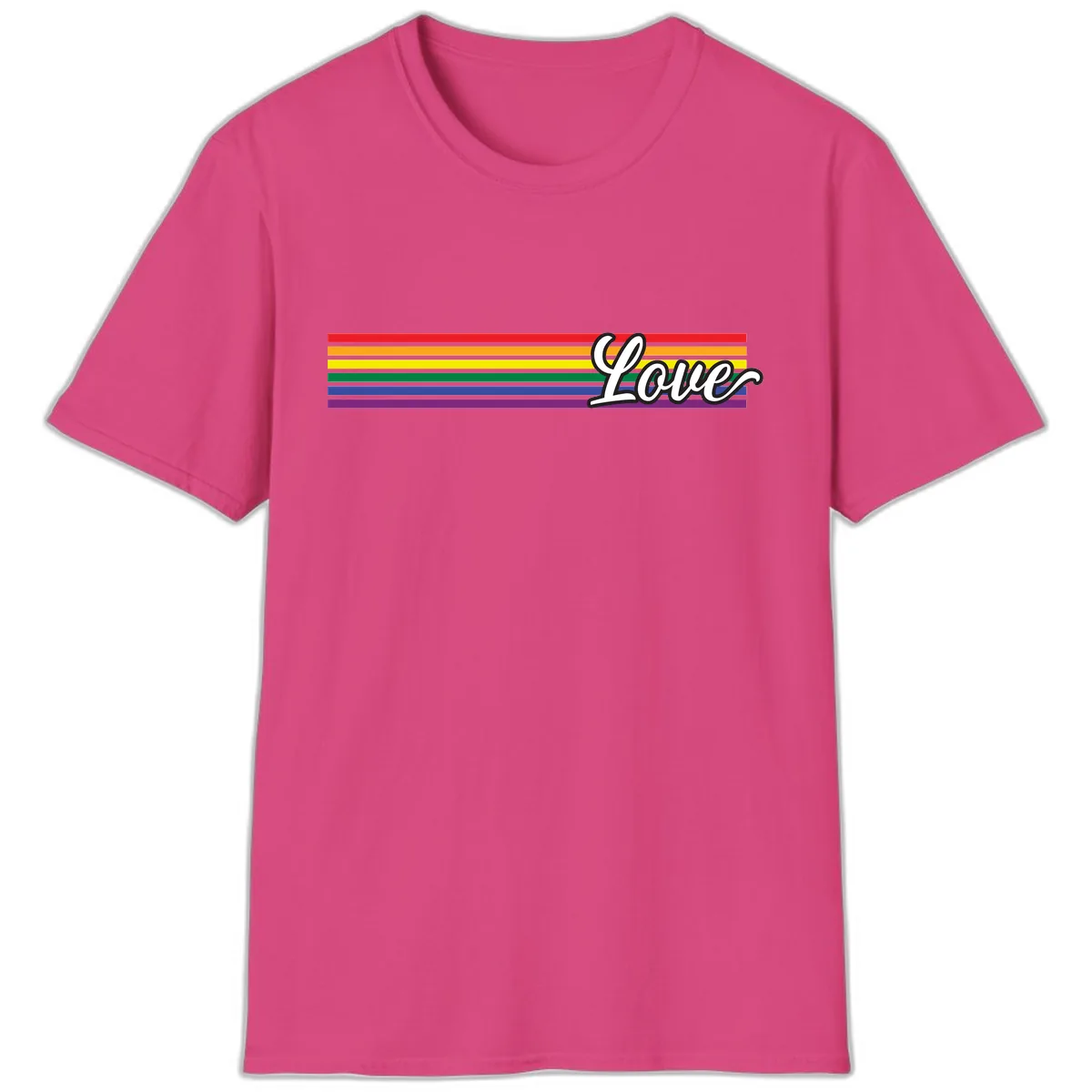 Love Pride Rainbow Stripes T-Shirt in Heliconia