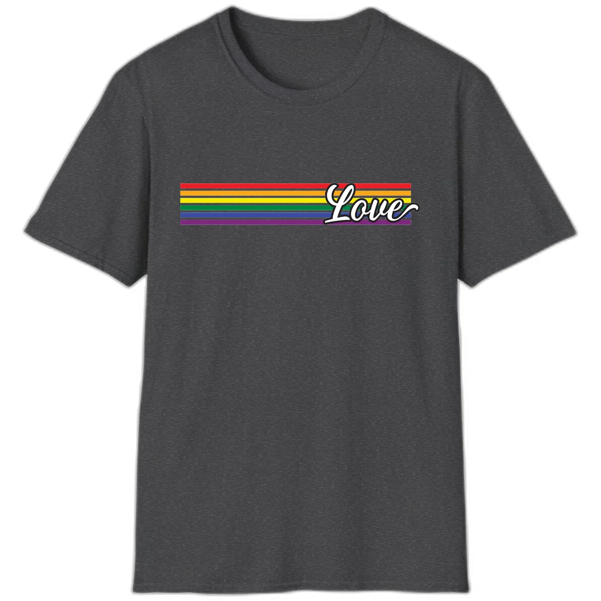 Love Pride Rainbow Stripes T-Shirt in Dark Heather