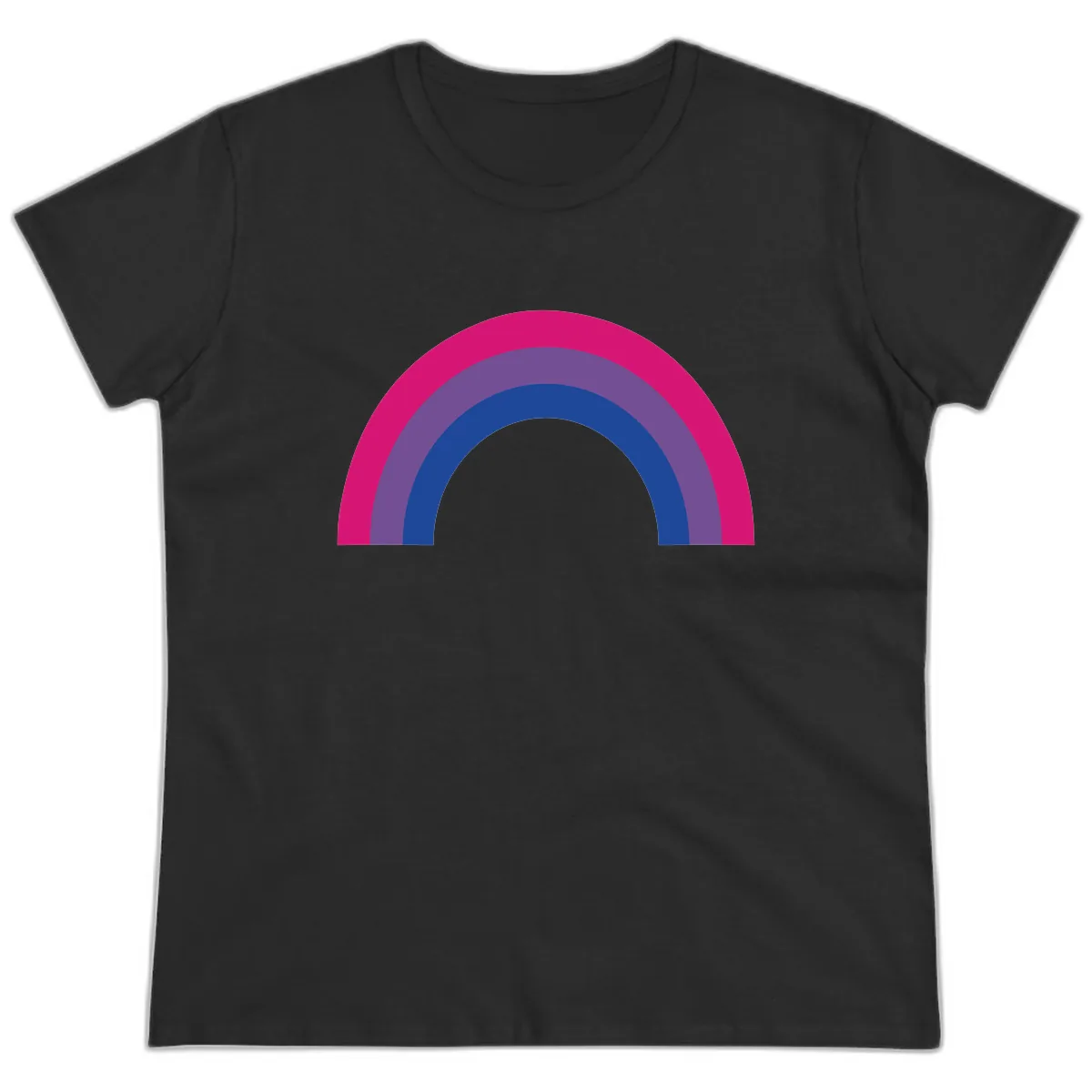 Concentric Rainbow Arc Pride Design Ladies Tee in Black