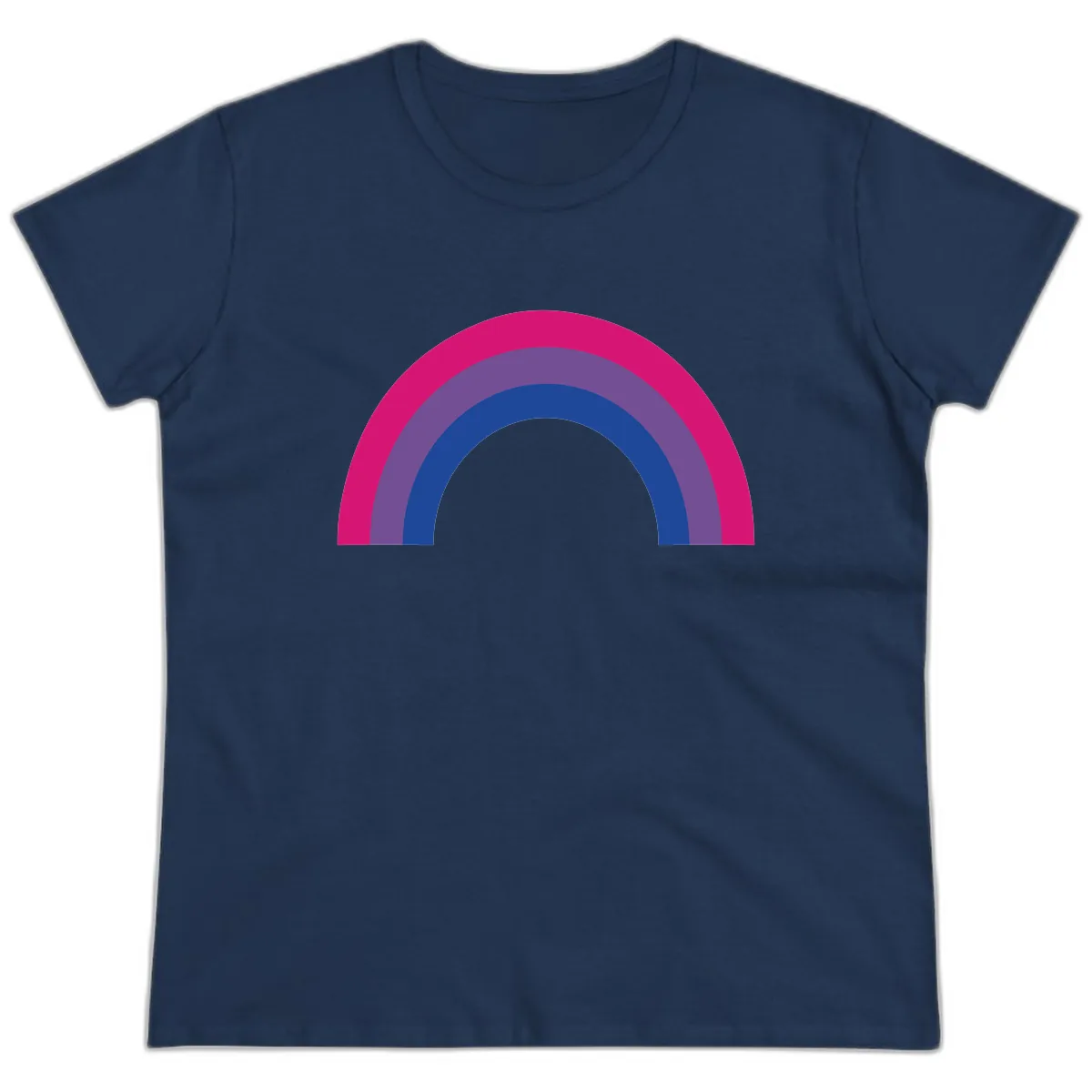 Concentric Rainbow Arc Pride Design Ladies Tee in Navy