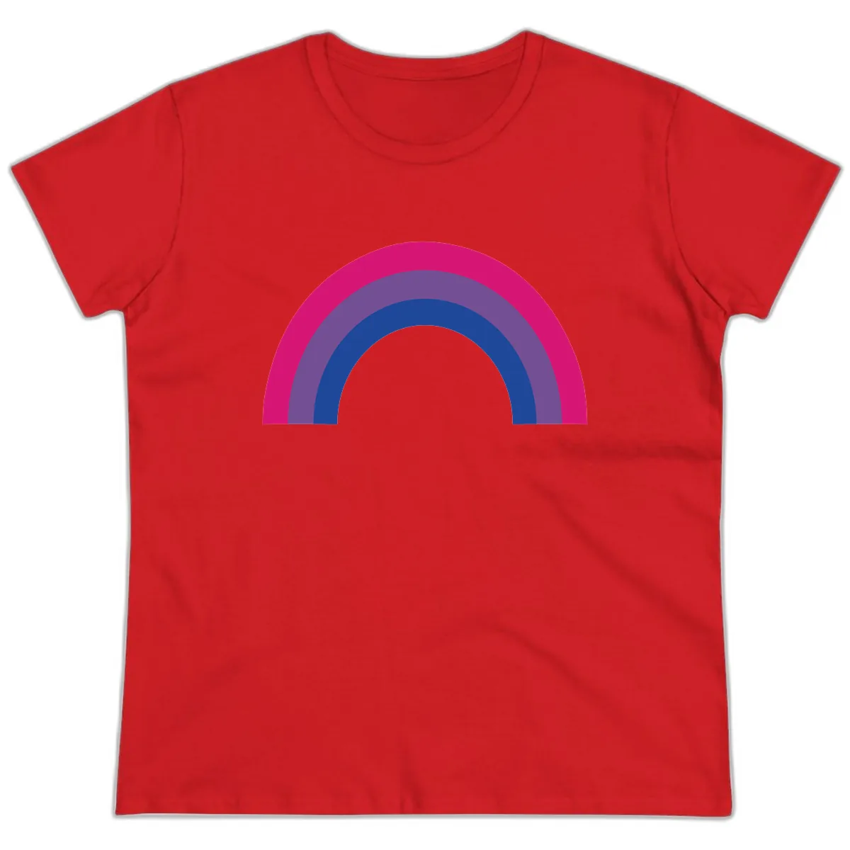 Concentric Rainbow Arc Pride Design Ladies Tee in Red