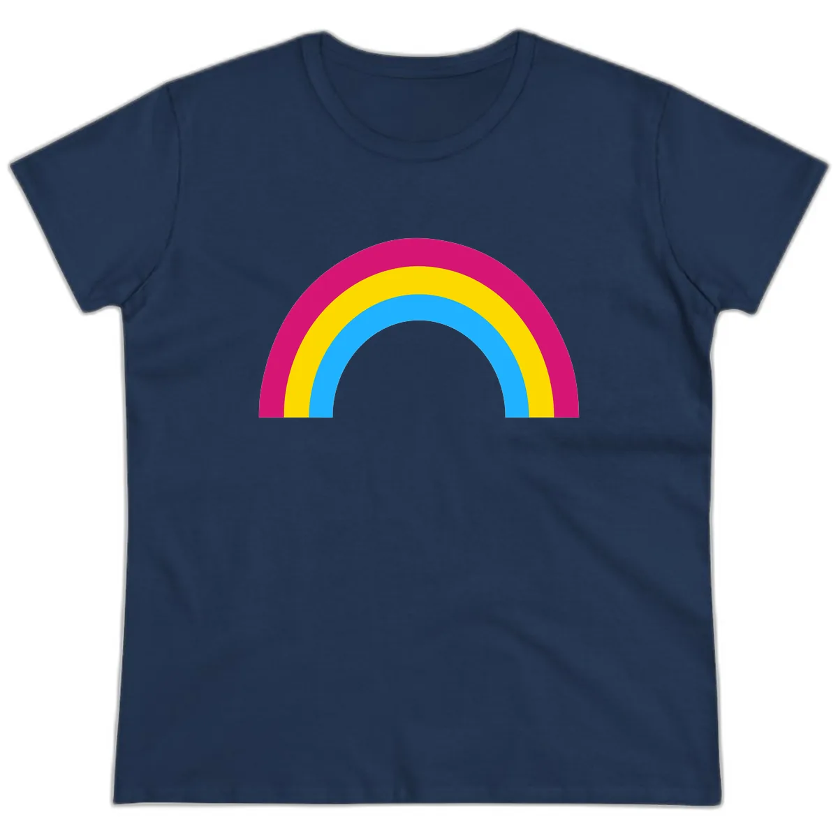 Colorful Rainbow Concentric Rings Ladies Tee in Navy