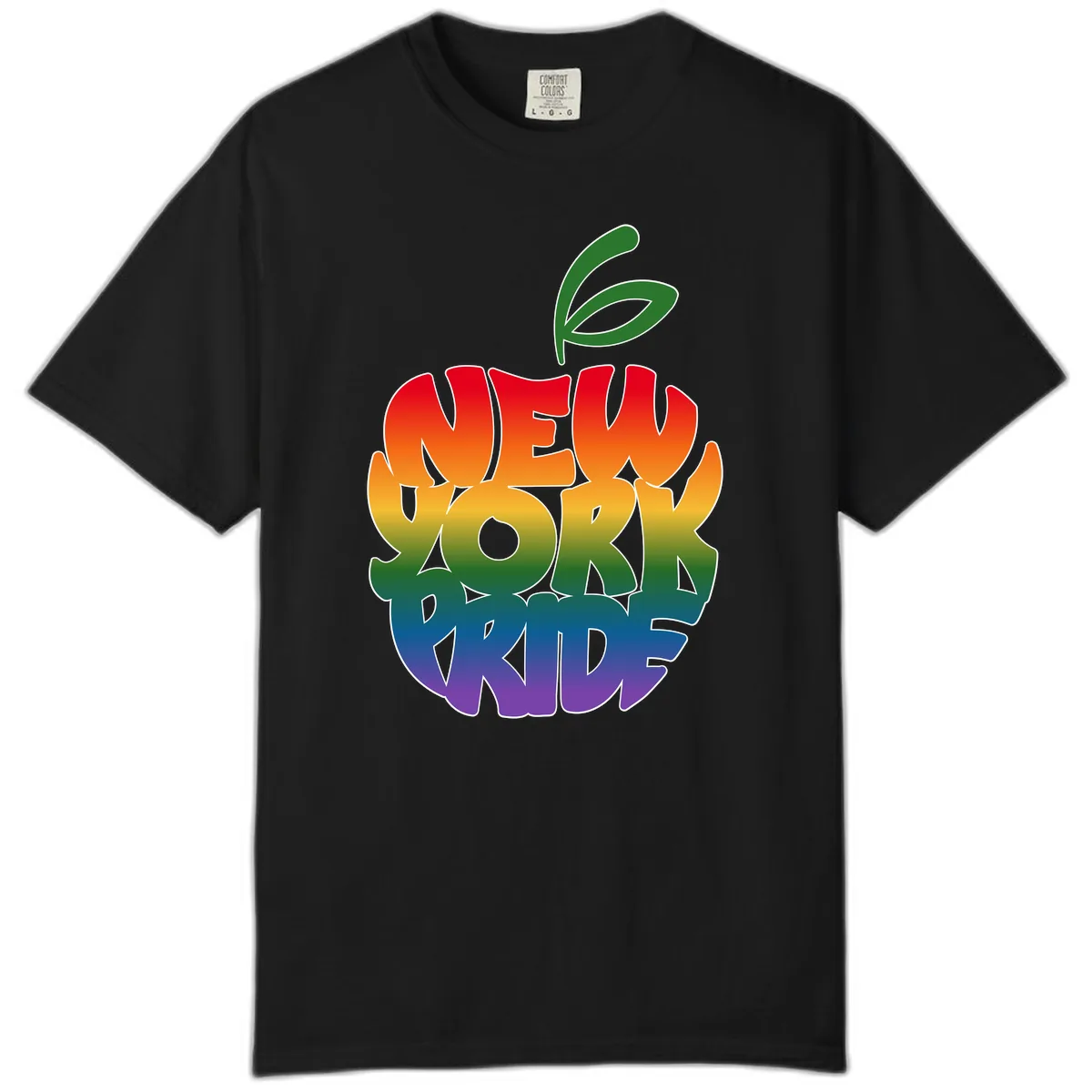 New York Pride Rainbow Apple Design Comfort Color in Black