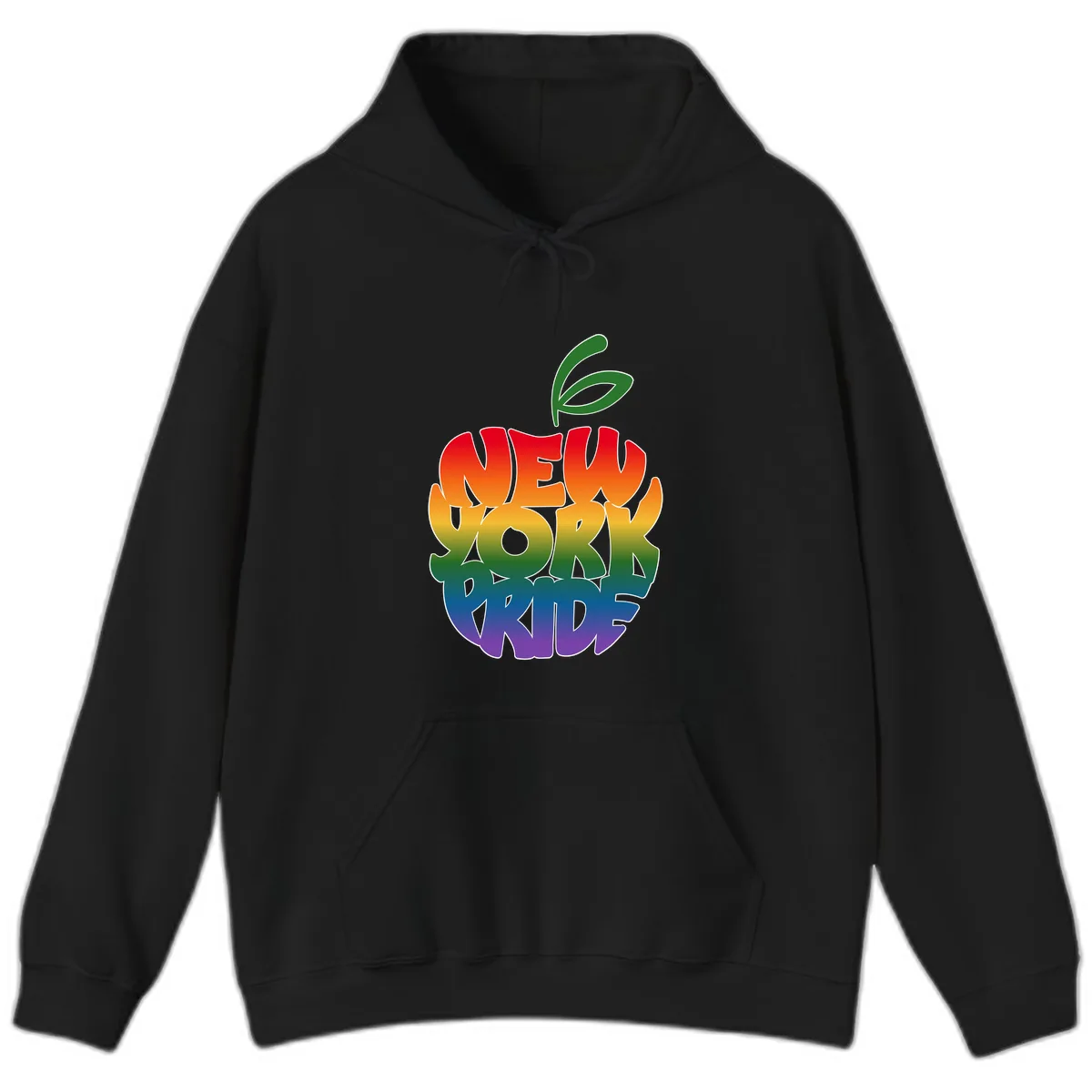 New York Pride Rainbow Apple Design Hoodie in Black