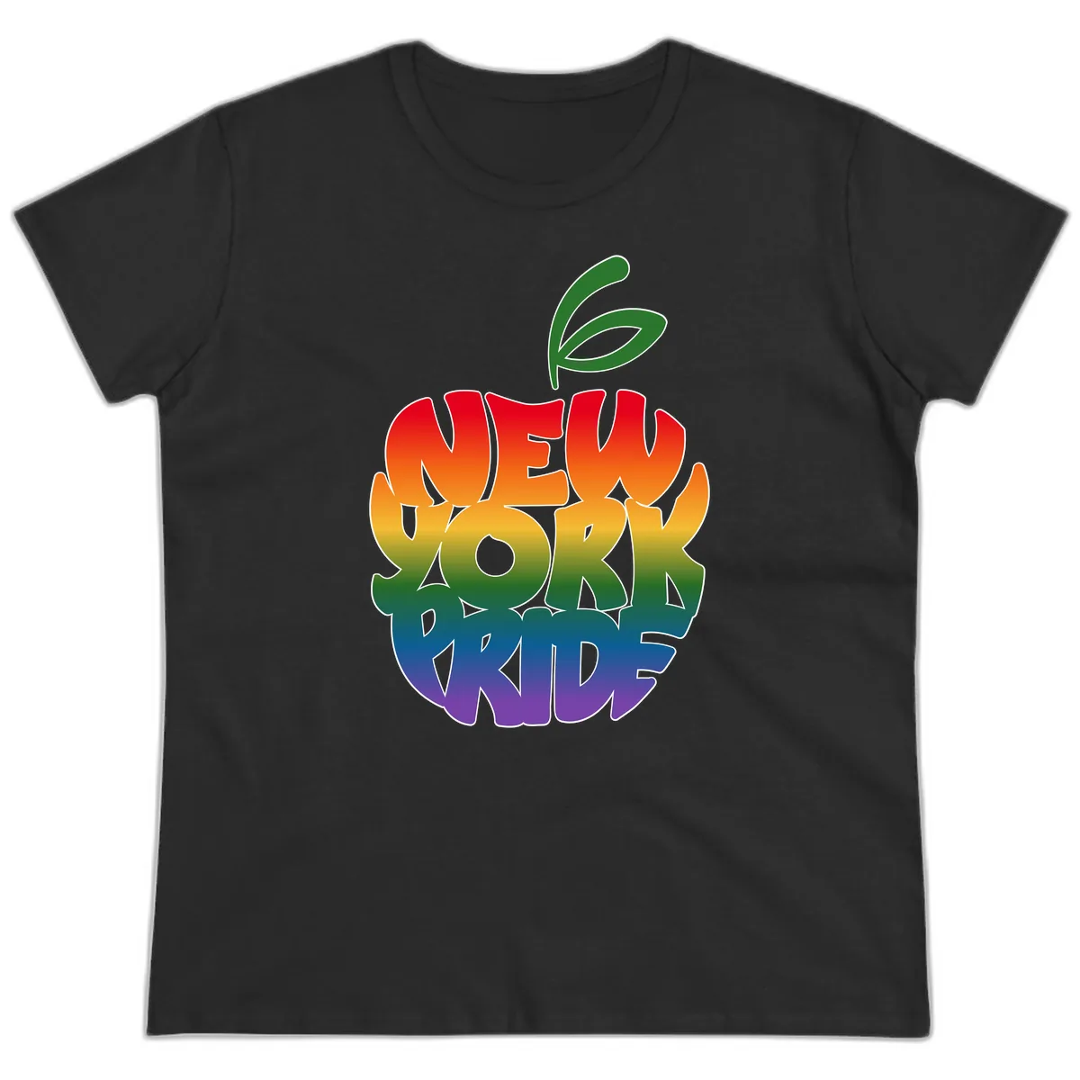 New York Pride Rainbow Apple Design Ladies Tee in Black