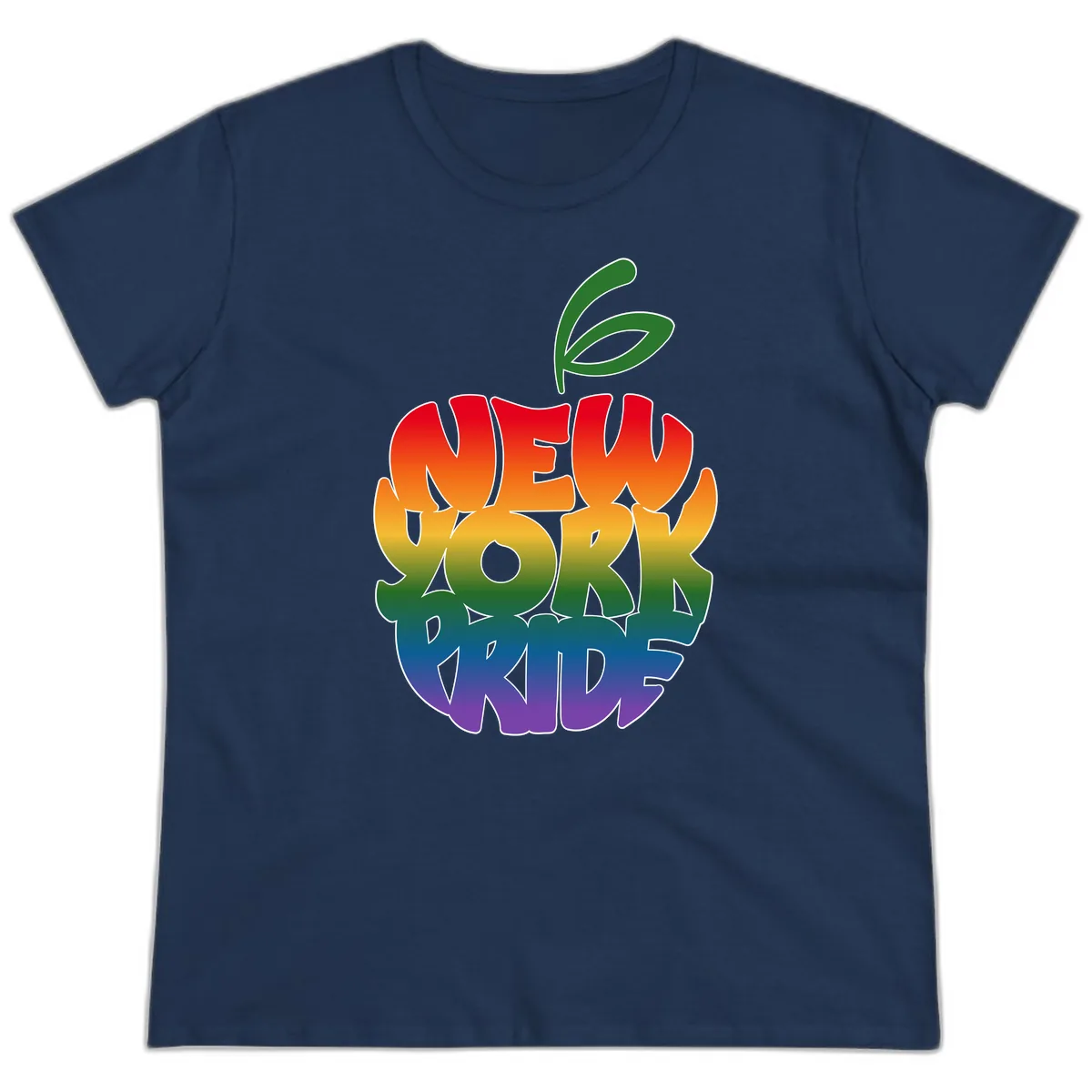 New York Pride Rainbow Apple Design Ladies Tee in Navy