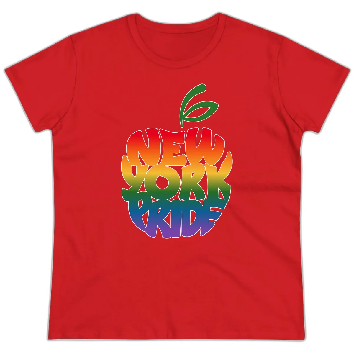 New York Pride Rainbow Apple Design Ladies Tee in Red