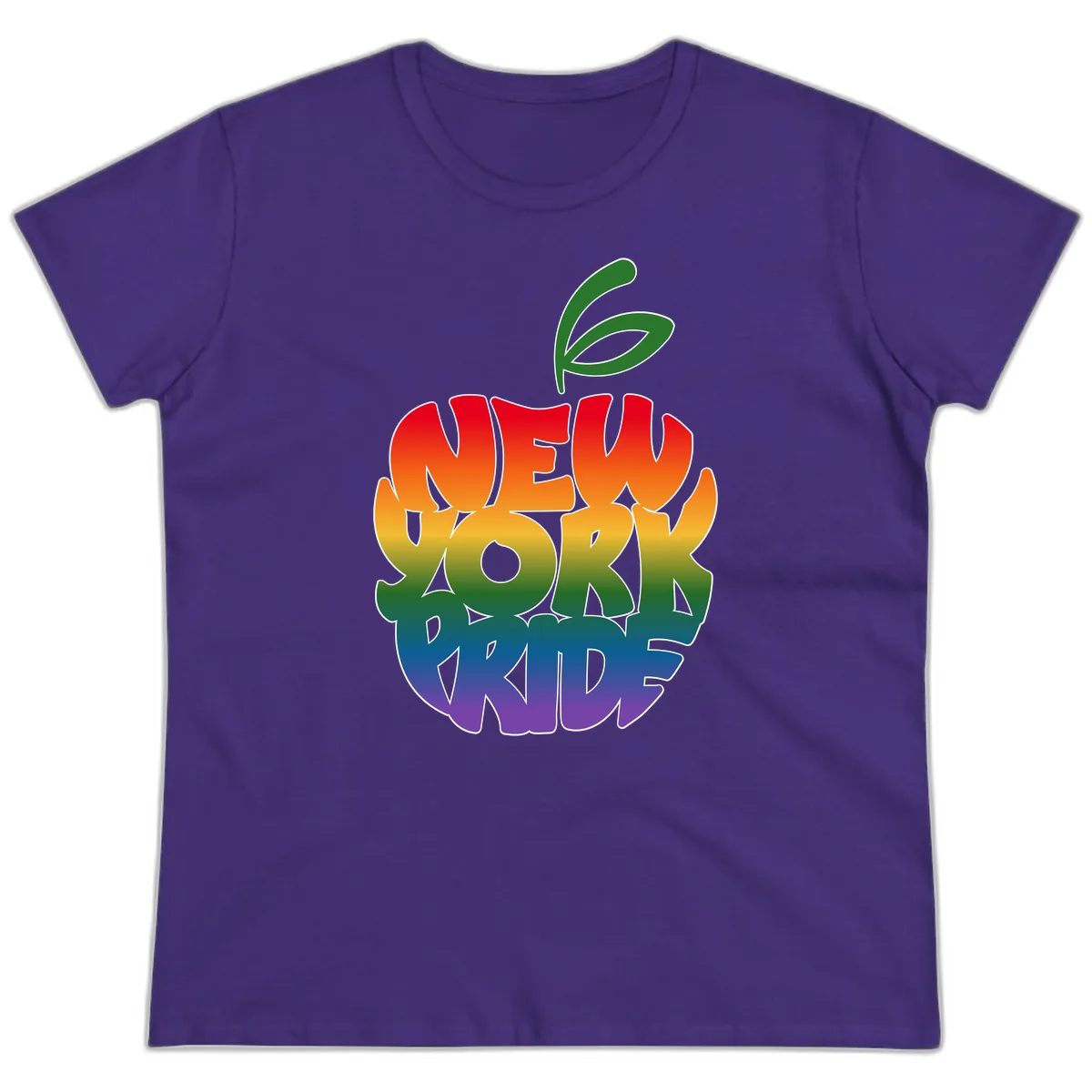 New York Pride Rainbow Apple Design Ladies Tee in Purple