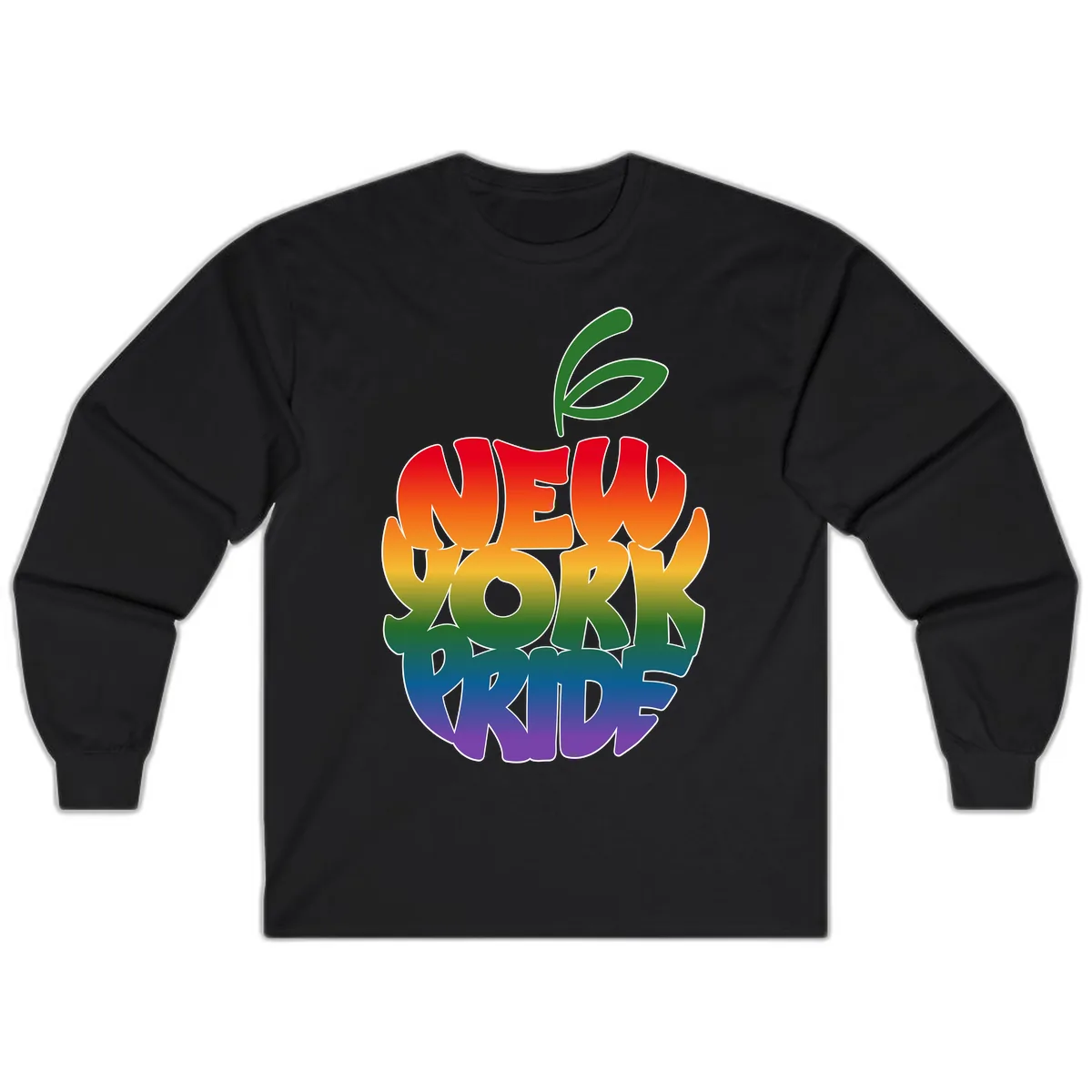New York Pride Rainbow Apple Design Long Sleeve in Black