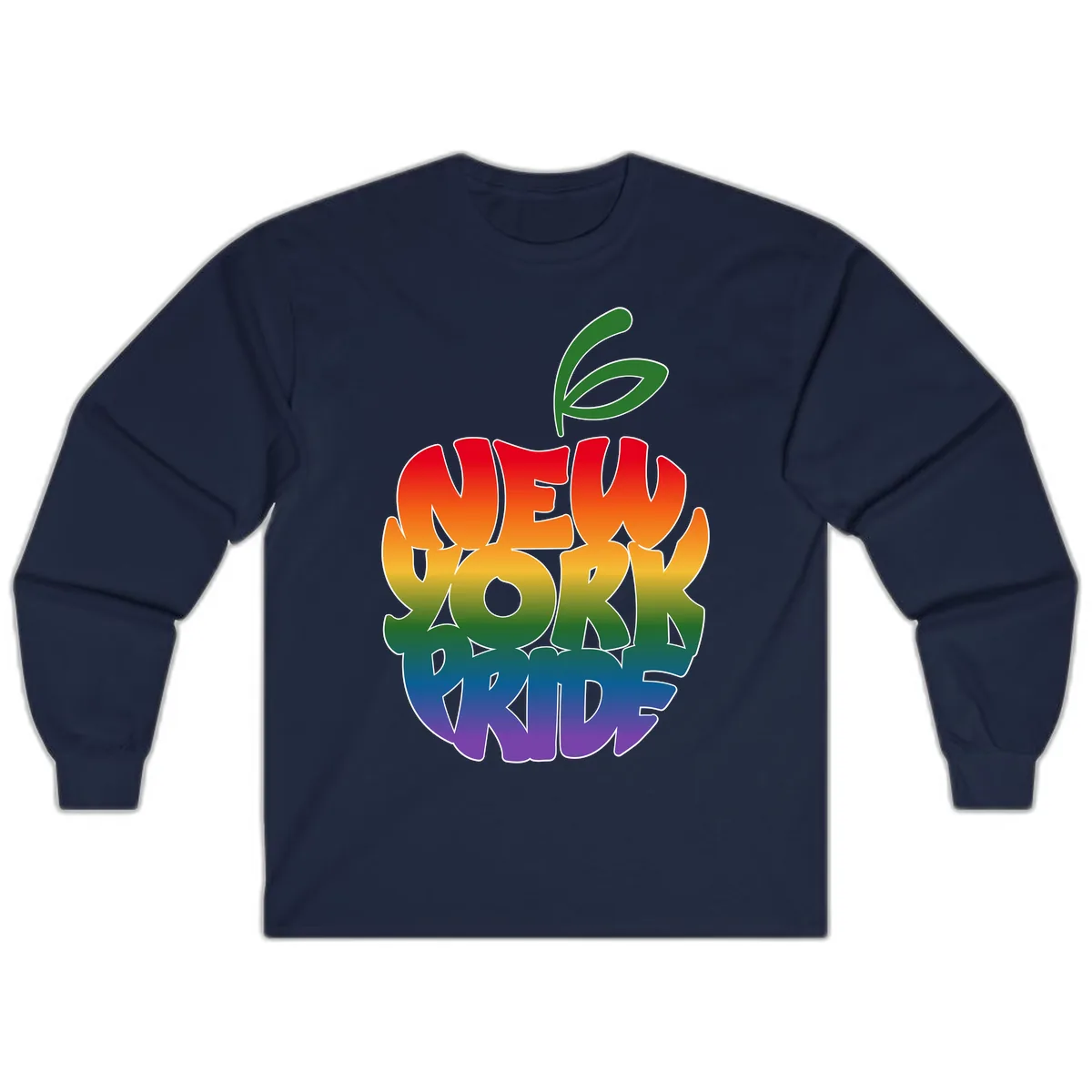New York Pride Rainbow Apple Design Long Sleeve in Navy