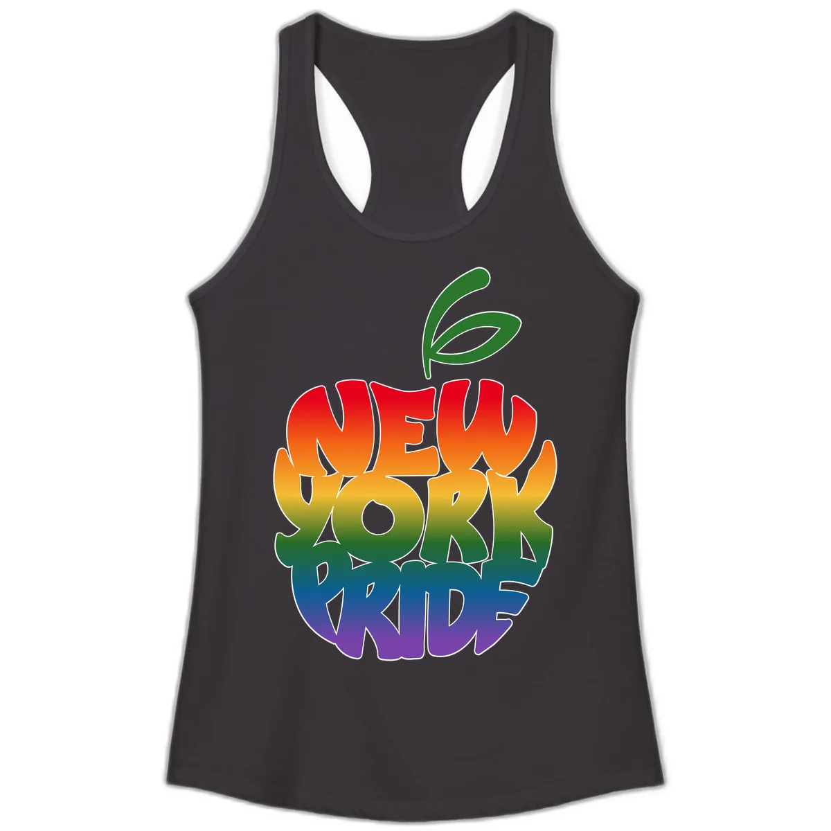 New York Pride Rainbow Apple Design Ladies Tank in Black