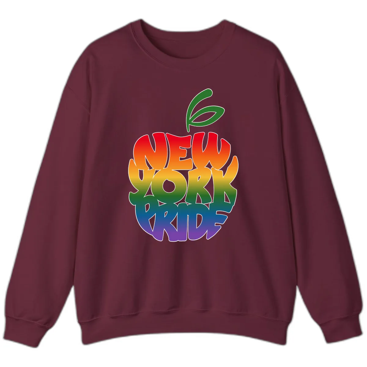 New York Pride Rainbow Apple Design Sweatshirt in Maroon