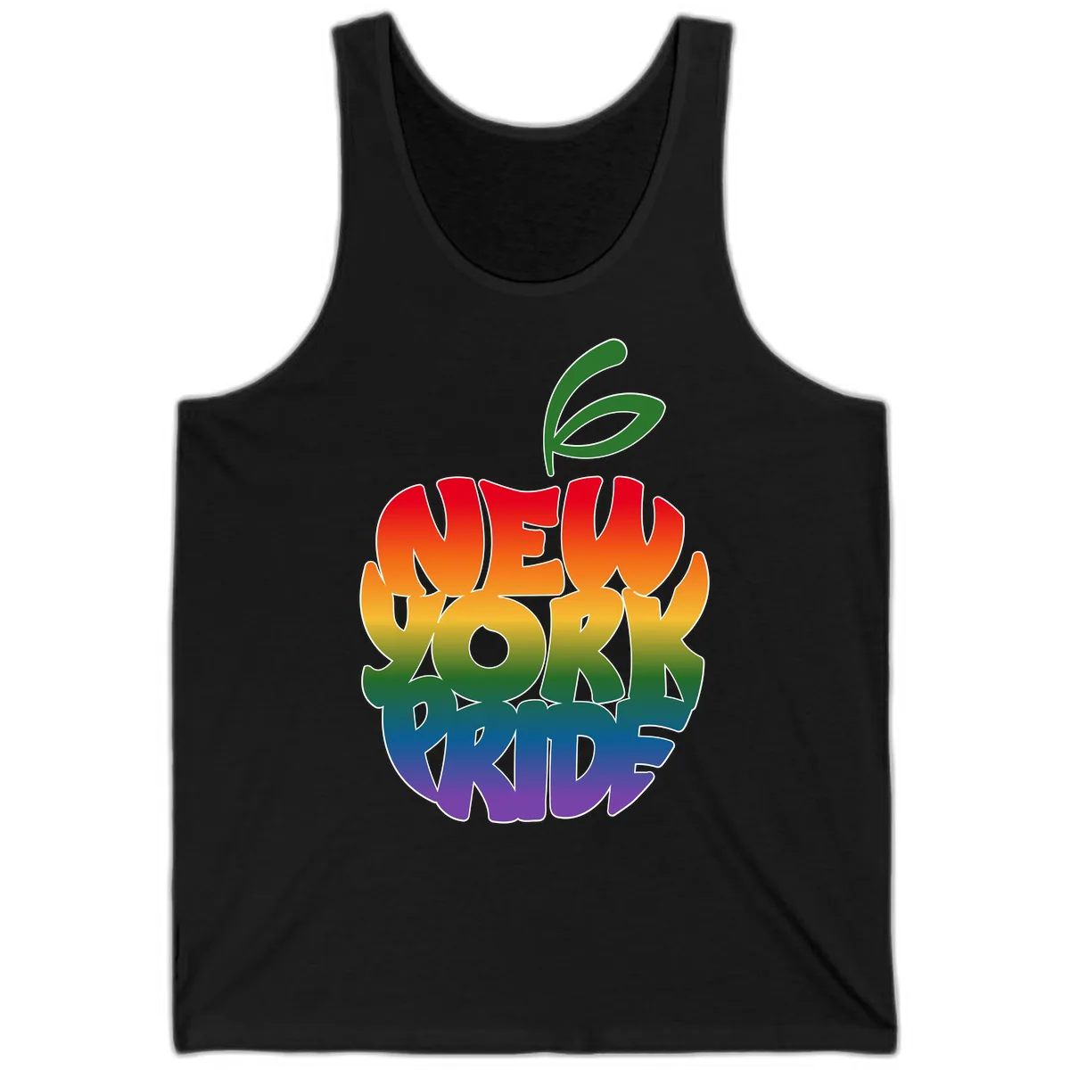 New York Pride Rainbow Apple Design Tank in Black