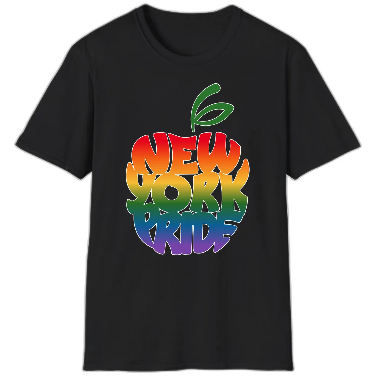 New York Pride Rainbow Apple Design T-Shirt in Black