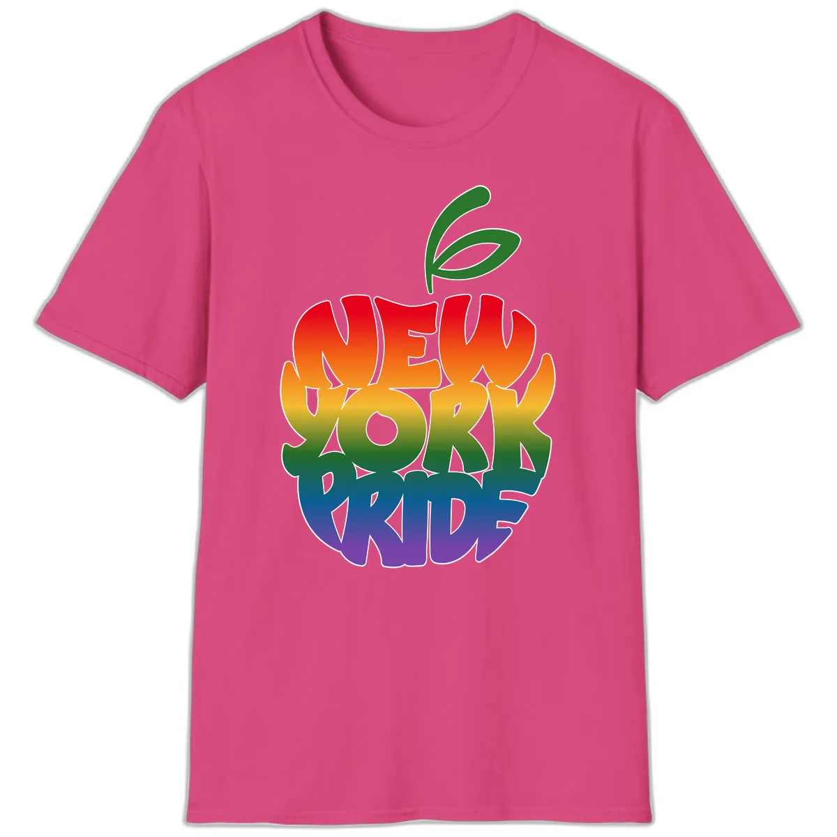 New York Pride Rainbow Apple Design T-Shirt in Heliconia