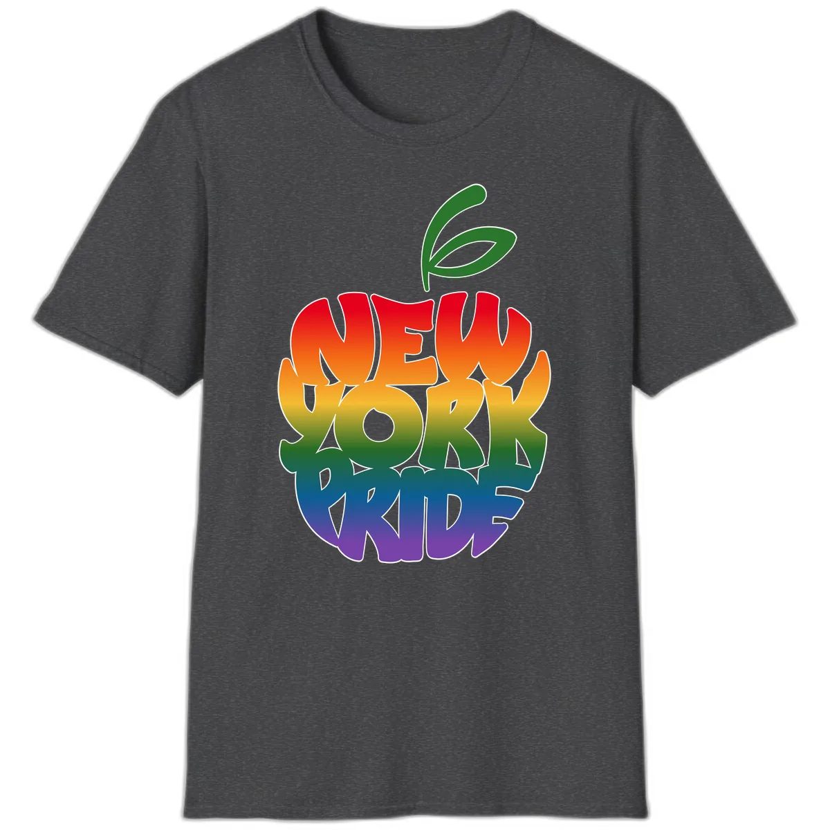 New York Pride Rainbow Apple Design T-Shirt in Dark Heather