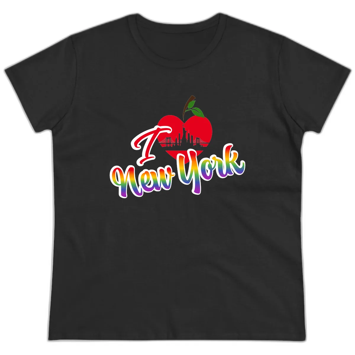 I Love New York Pride Apple Ladies Tee in Black