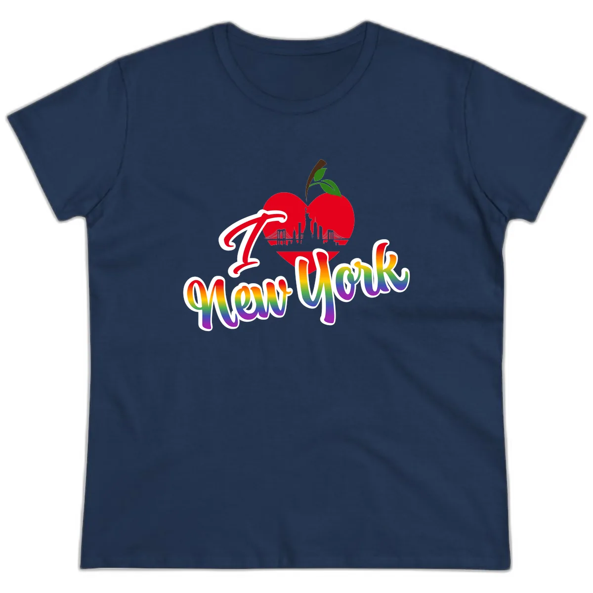 I Love New York Pride Apple Ladies Tee in Navy
