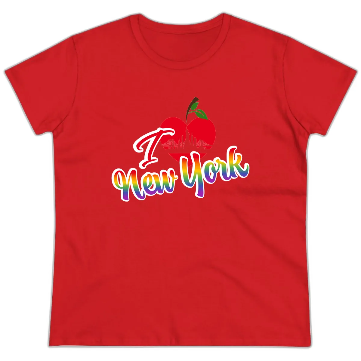 I Love New York Pride Apple Ladies Tee in Red