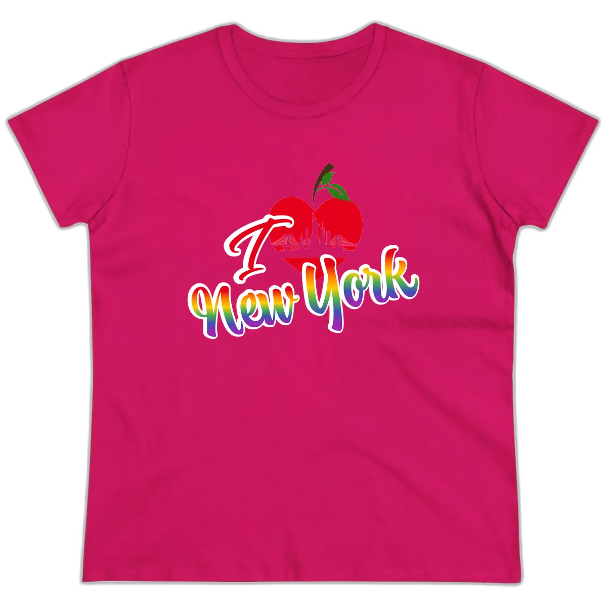 I Love New York Pride Apple Ladies Tee in Heliconia