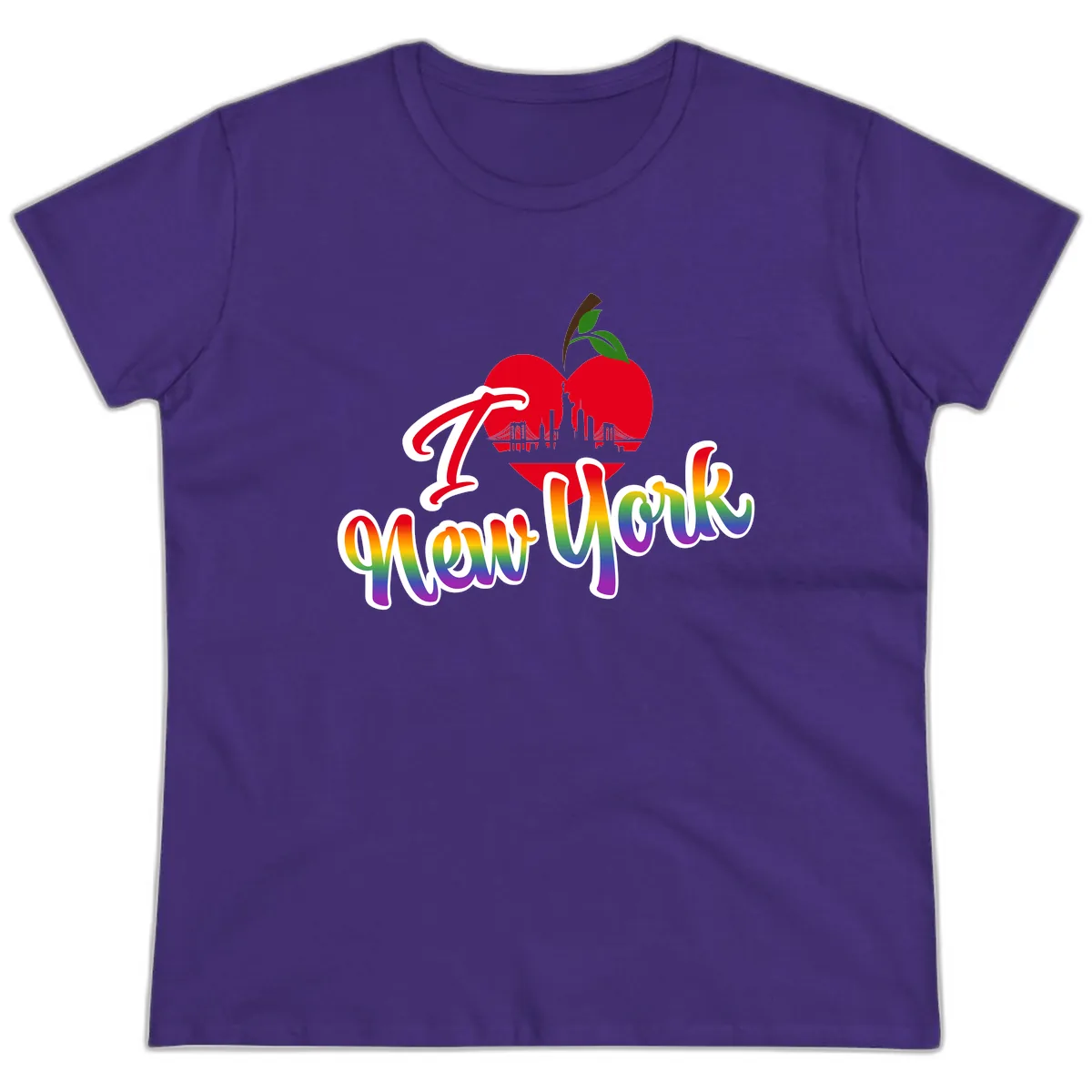 I Love New York Pride Apple Ladies Tee in Purple