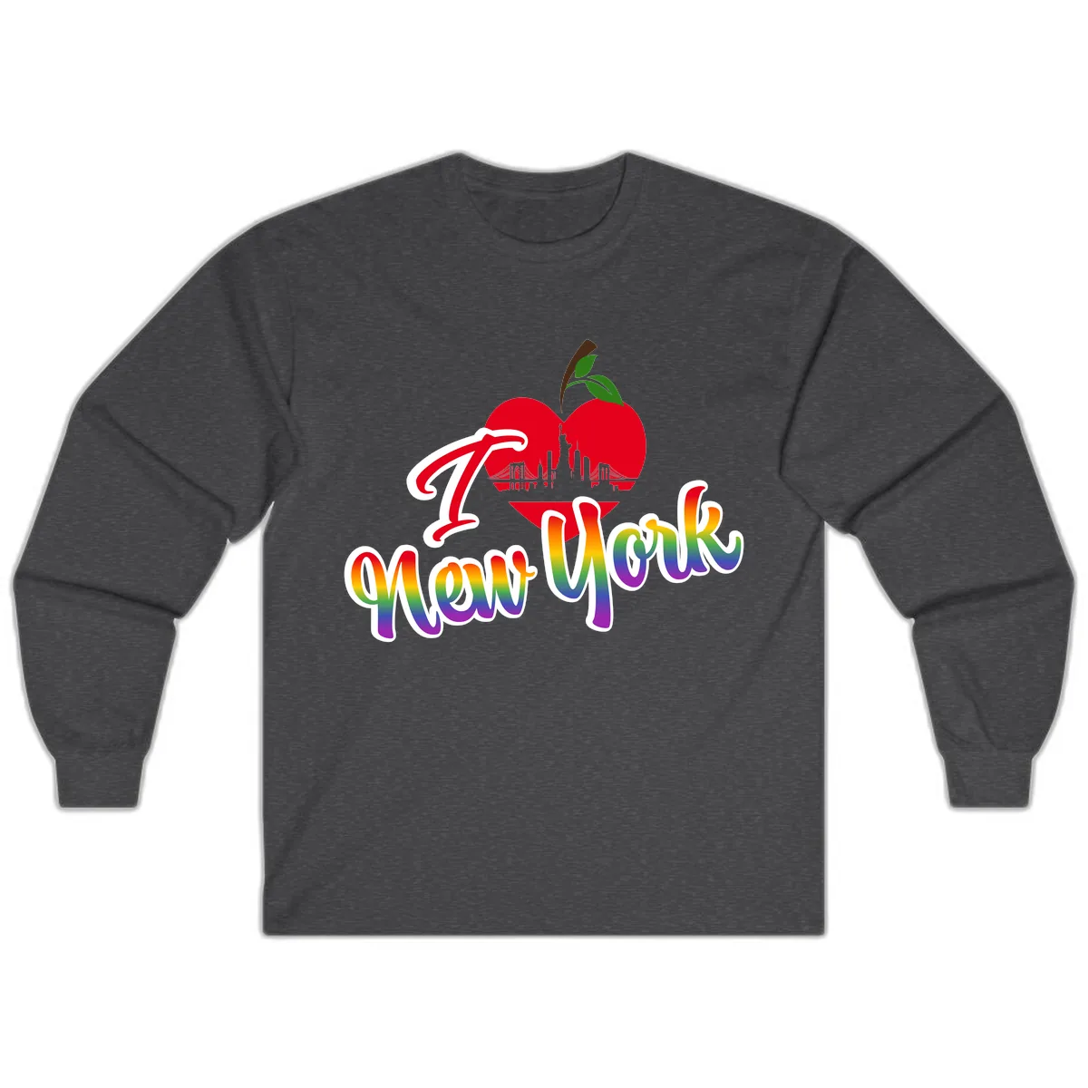 I Love New York Pride Apple Long Sleeve in Dark Heather