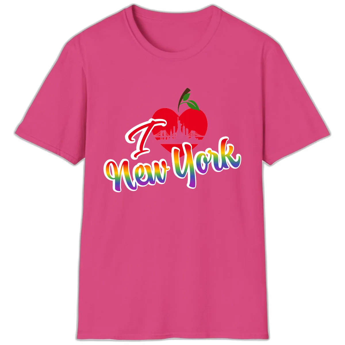 I Love New York Pride Apple T-Shirt in Heliconia