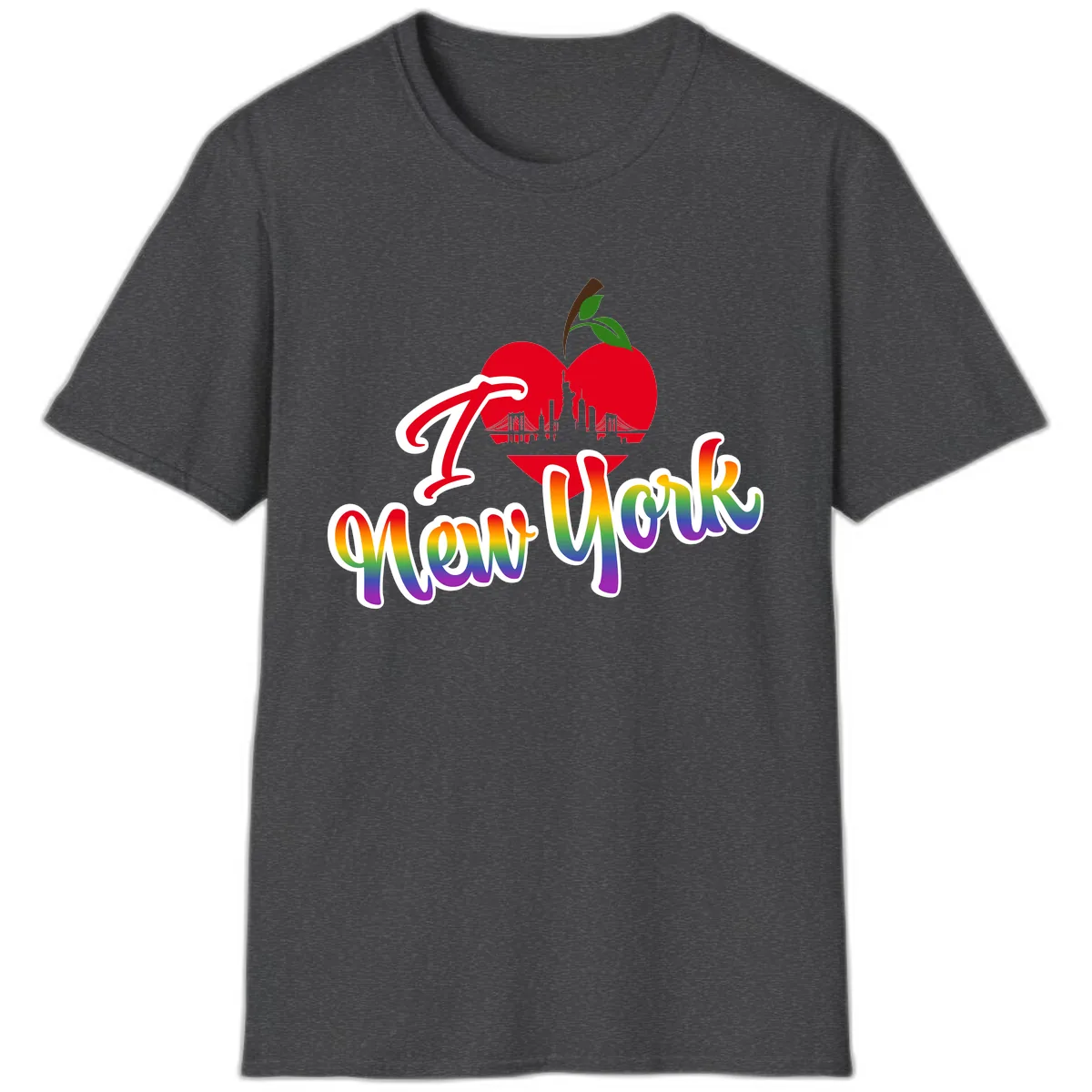 I Love New York Pride Apple T-Shirt in Dark Heather