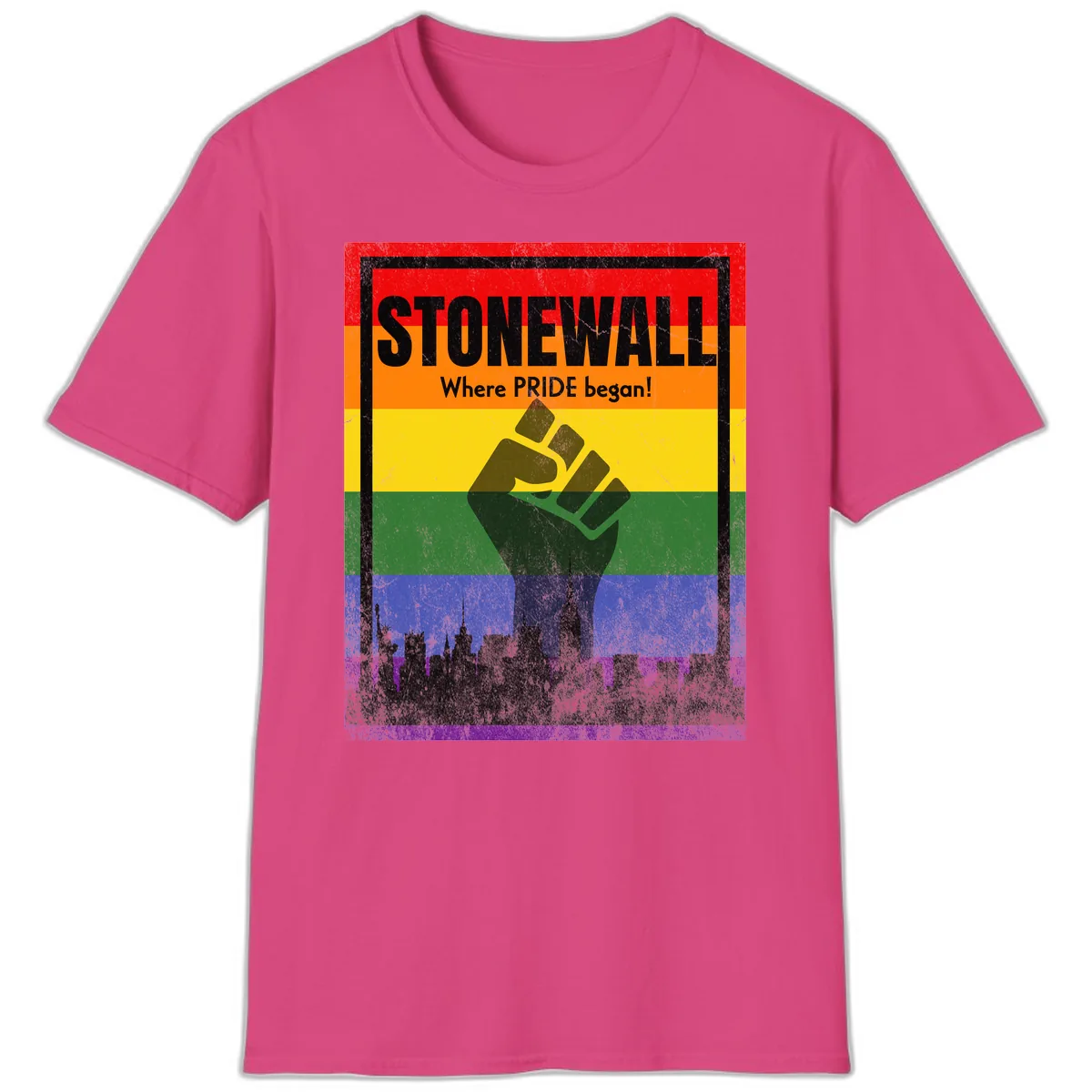 Stonewall Where Pride Began T-Shirt in Heliconia