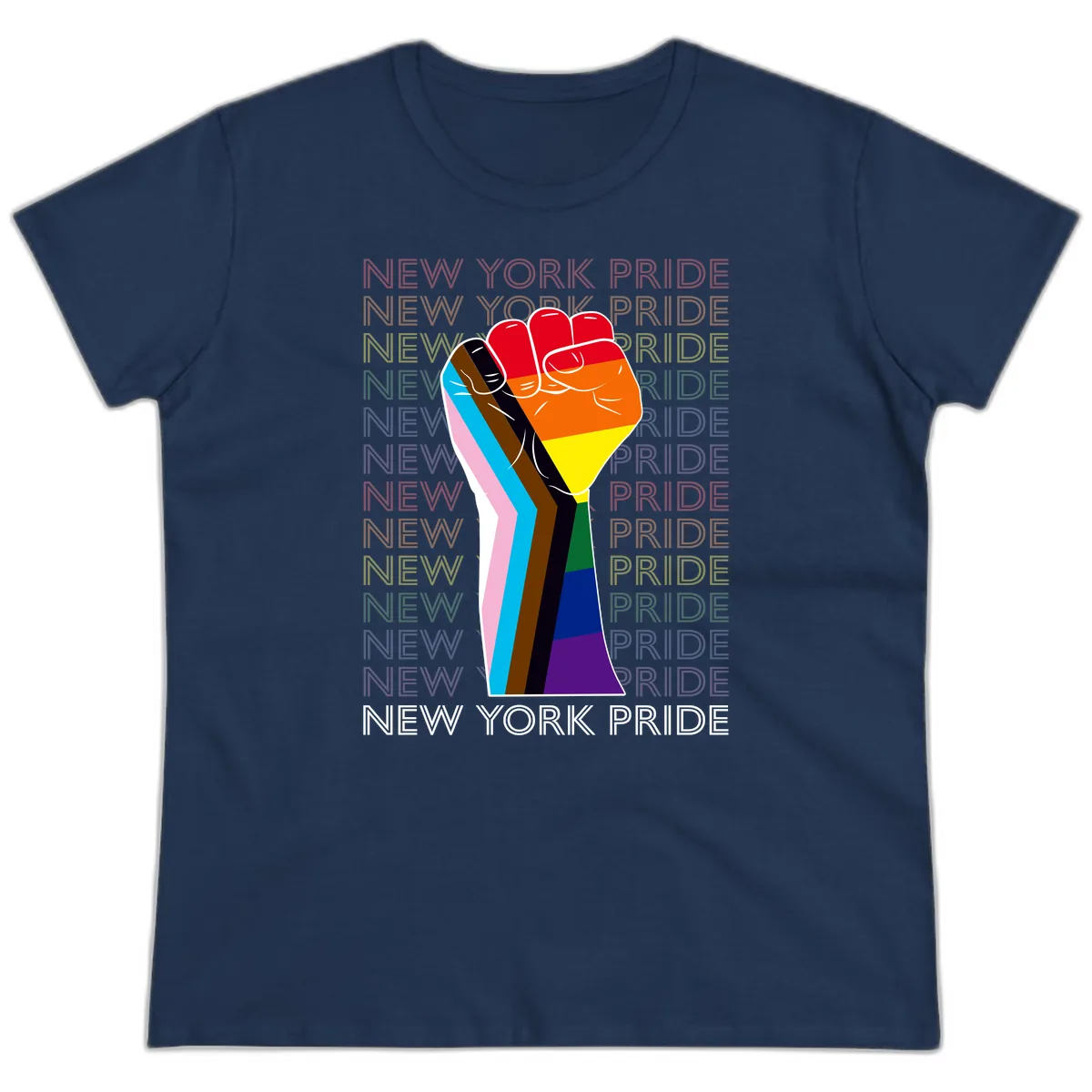 New York Pride Fist Ladies Tee in Navy