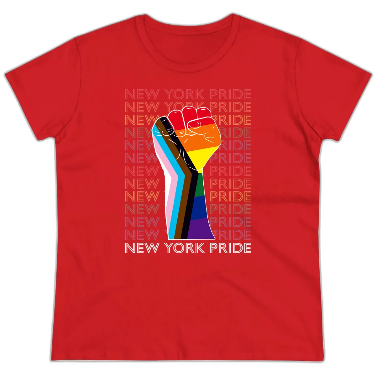 New York Pride Fist Ladies Tee in Red