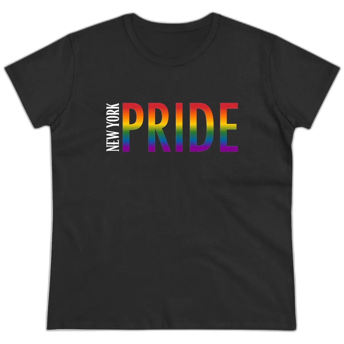 Pride Rainbow Typography Design Ladies Tee in Black
