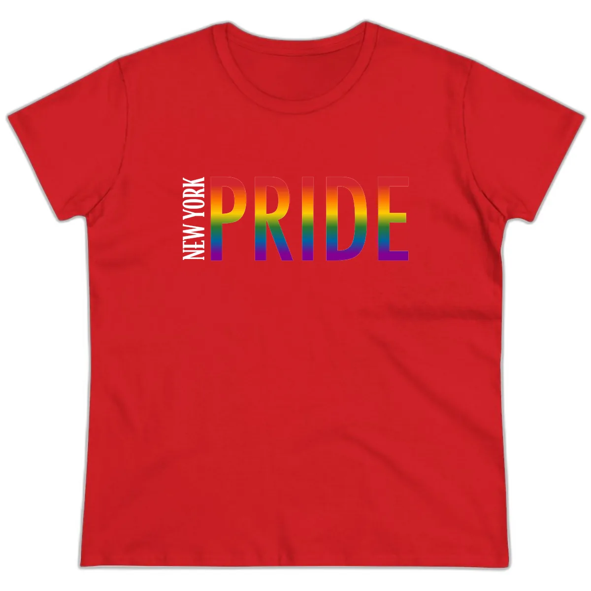 Pride Rainbow Typography Design Ladies Tee in Red