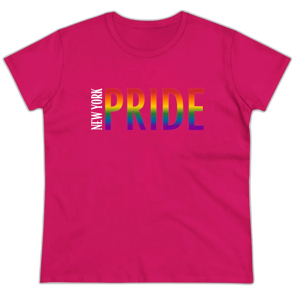 Pride Rainbow Typography Design Ladies Tee in Heliconia