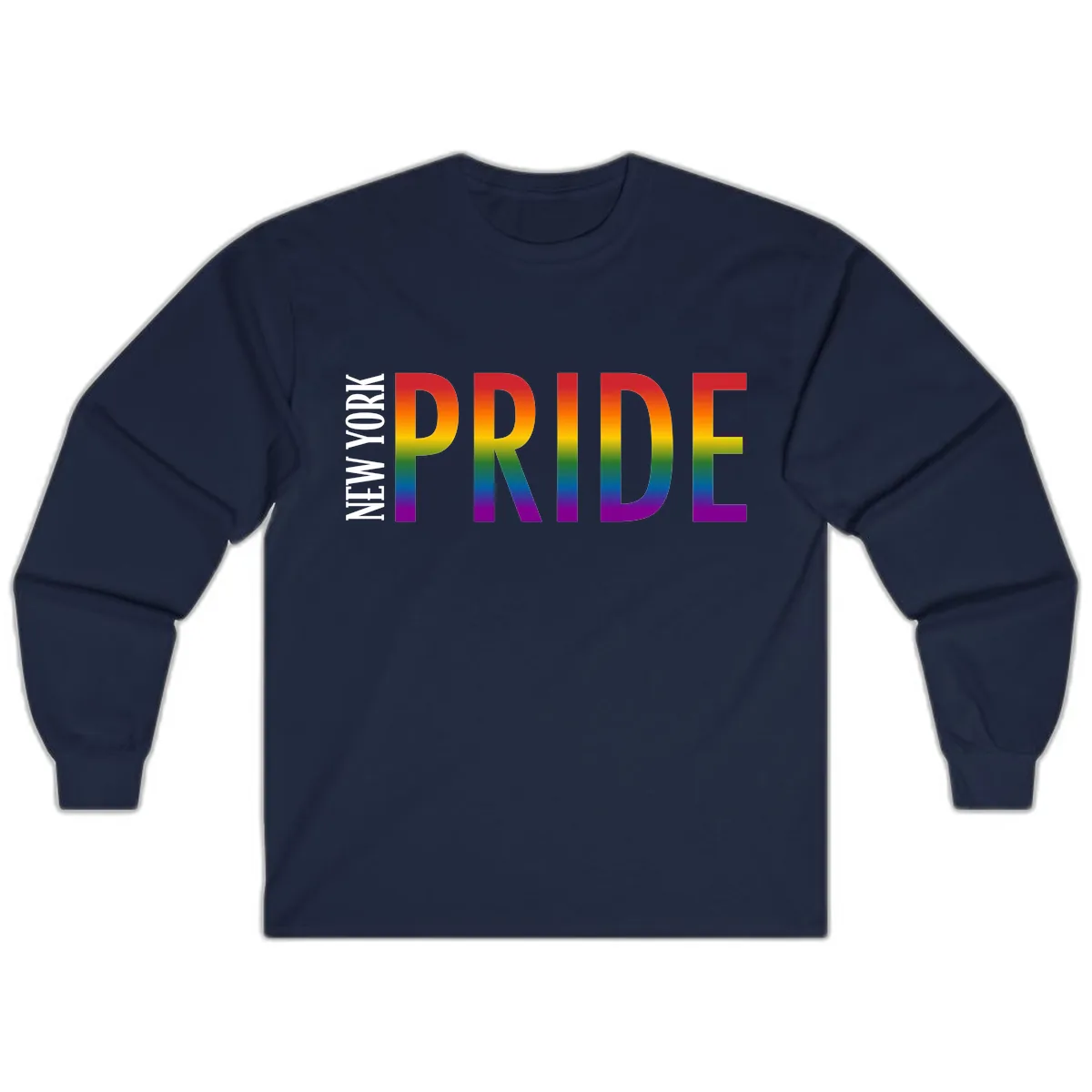 Pride Rainbow Typography Design Long Sleeve in Navy